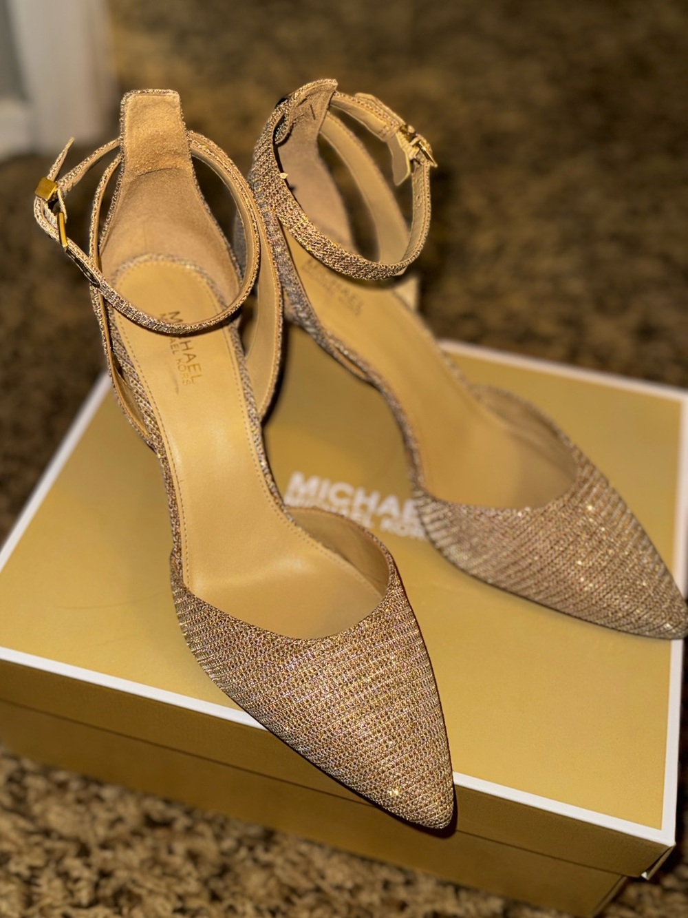 Michael Kors Metallic Gold Pointed Ankle-Strap Heels